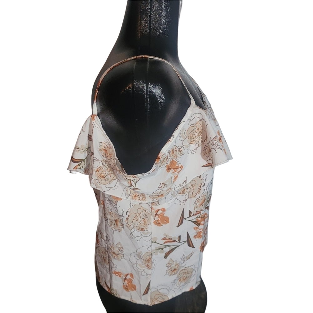 Floral Print Ruffle Detailed Tank Top Size L - Picture 3 of 5